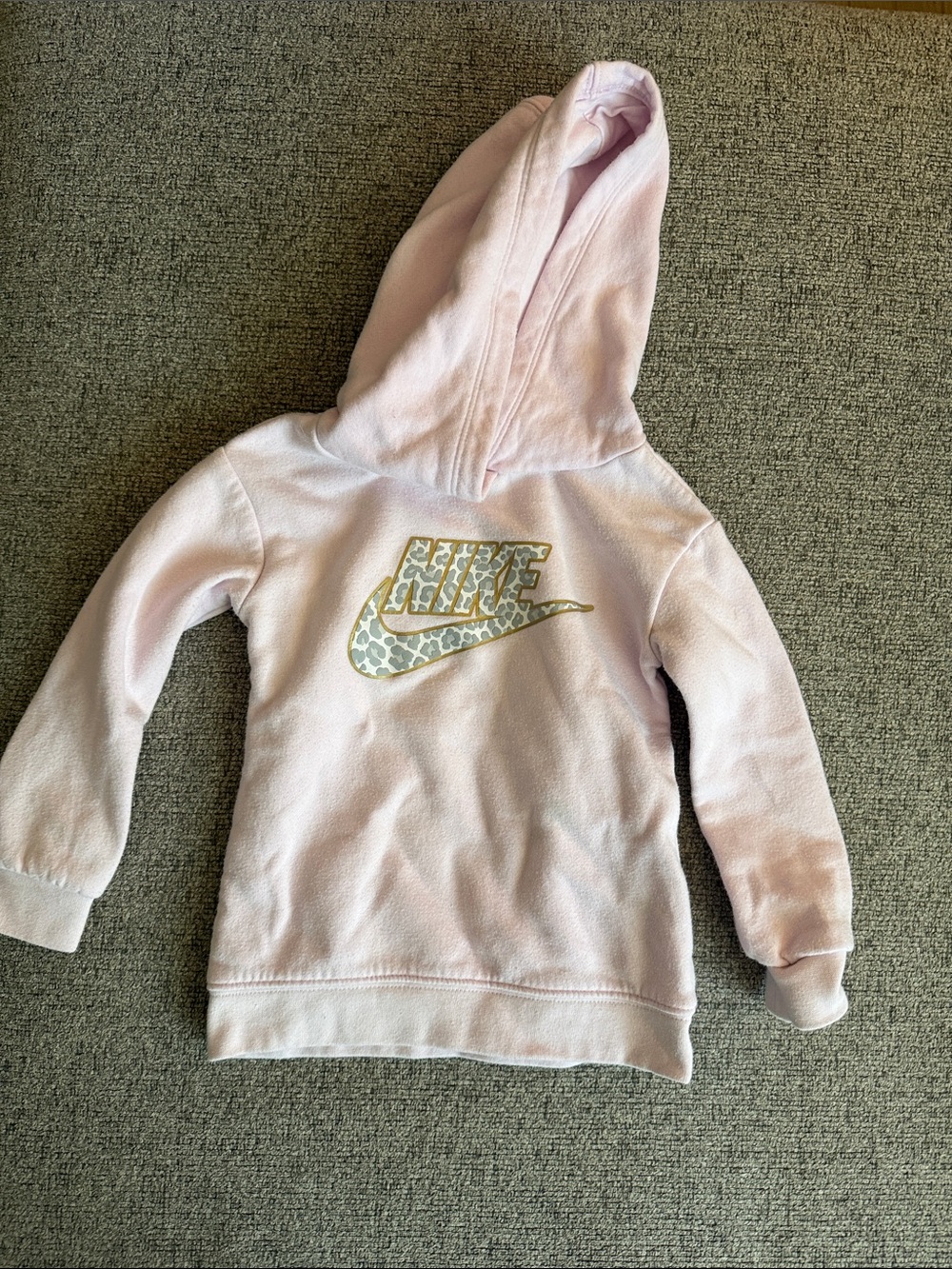 Nike Light Pink Kids Hoodie with Gold Leopard Logo